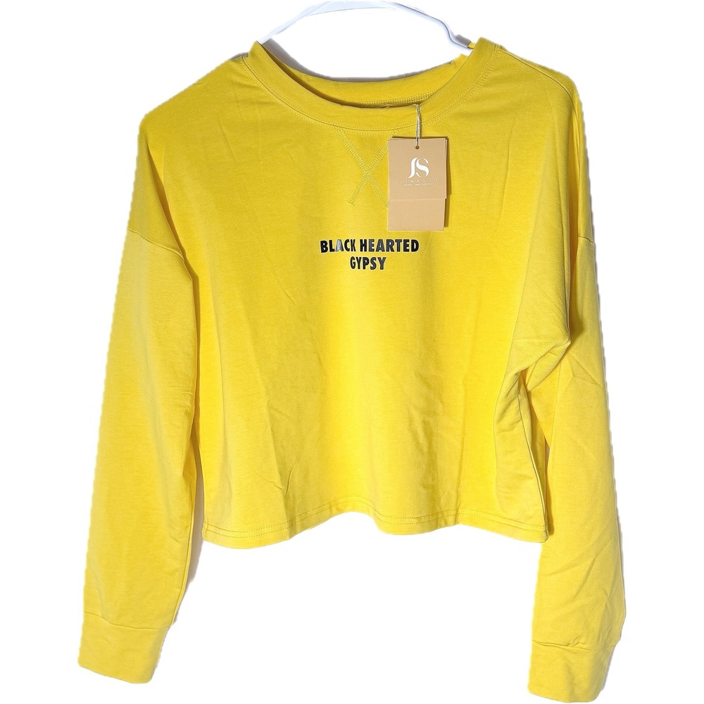 NWT "Black Hearted Gypsy" Yellow Cropped Long Sleeve Graphic‎ Shirt Small